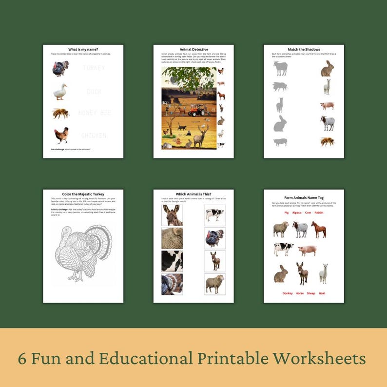 Farm Animals Printable Activity Set for Kids | Educational Worksheets ...