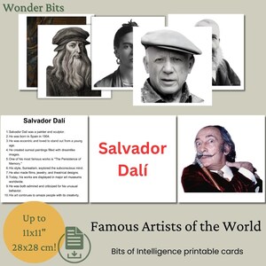 Artistes célèbres du monde avec les faits et le nom en rouge | Cartes Bits Intelligence | Cartes d'apprentissage numériques imprimables pour enfants