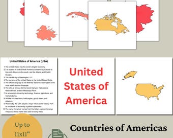 Tarjetas didácticas de países de América / Tarjetas de aprendizaje imprimibles para educación en casa (PDF)