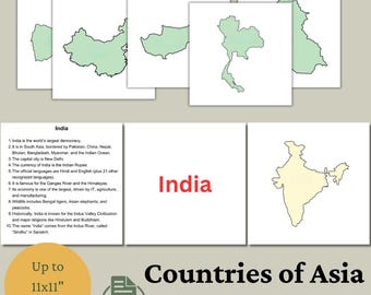 Tarjetas didácticas de países asiáticos: aprendizaje infantil, imprimibles para educación en casa (descarga en PDF y PNG)