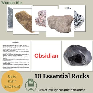 Essential Rocks-flashcards | Educatieve geologiekaarten voor kinderen en rockliefhebbers | Afdrukbare natuurleerkaarten | Stukjes intelligentiekaarten