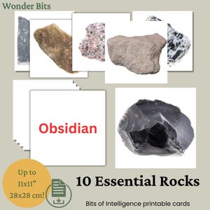 Tarjetas didácticas sobre rocas esenciales / Tarjetas educativas de geología para niños y amantes de las rocas / Tarjetas imprimibles de aprendizaje sobre la naturaleza / Tarjetas con fragmentos de inteligencia