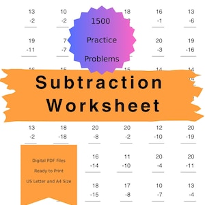 Math Worksheets, Subtraction Worksheet, Single and Double Digit Numbers (1-20), Worksheets