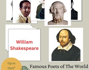Poetas famosos / Tarjetas de inteligencia / Tarjetas de aprendizaje digital imprimibles para niños