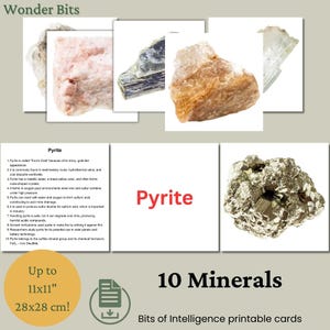 Mineralen Flashcards | Leuke, educatieve leerkaarten voor kinderen en rockliefhebbers | Afdrukbare wetenschapsleerkaart | Stukjes intelligentiekaarten