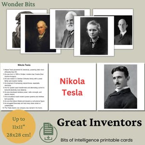 Tarjetas de Inteligencia / Grandes Inventores del Mundo / Tarjetas de Aprendizaje Digital Imprimibles para Niños / Tarjetas Montessori