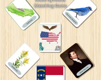 Juego de emparejamiento de símbolos estatales y presidentes de EE. UU. (impresión digital)