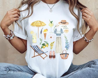 Maglietta Summer Vibes, Maglietta estiva, Abbigliamento da spiaggia, Maglietta da vacanza, Regalo per lei, Maglietta floreale, Maglietta Europa, La Dolce Vita