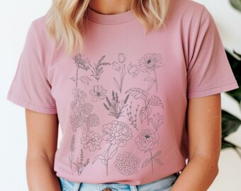 Botanisches Hemd, Vintage Wildblumen T-Shirt, Blumen-T-Shirt, Weinlese botanischen, botanischen Druck, Weinlese-Blumen-Hemd, Grafik-Hemd