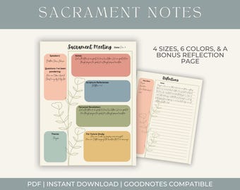Sacrament Meeting Notes Printable | Bible Study Template (Digital Download)
