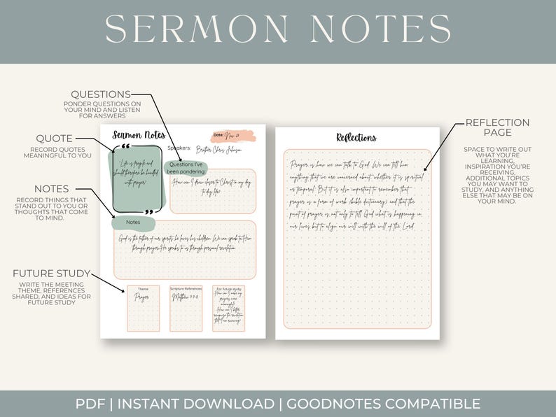 Bible Sermon Notes Printable | Christian Study Template (digital ...