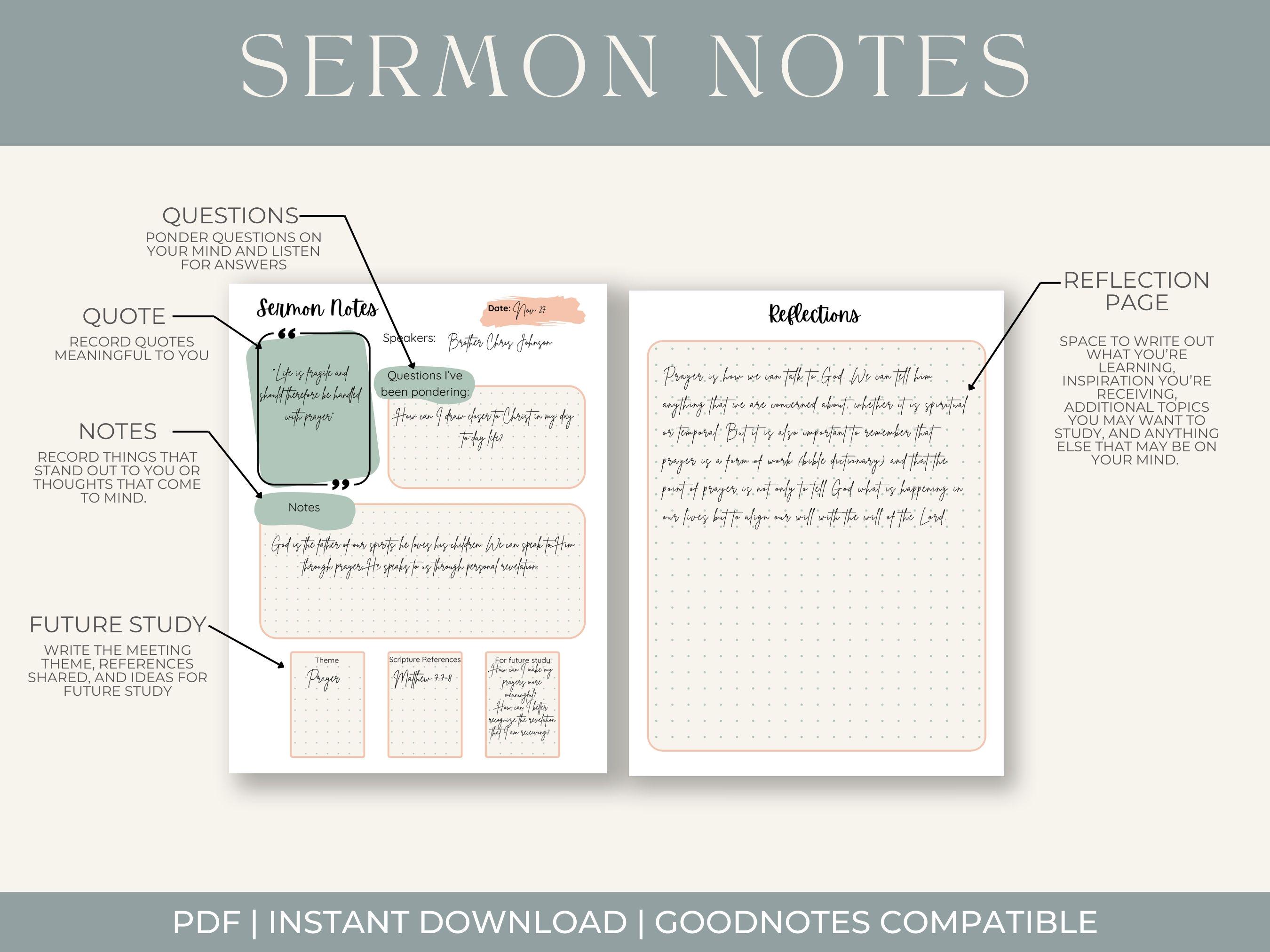 Bible Sermon Notes Printable | Christian Study Template (digital ...