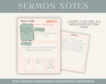 Bible Sermon Notes Printable | Christian Study Template (Digital Download)