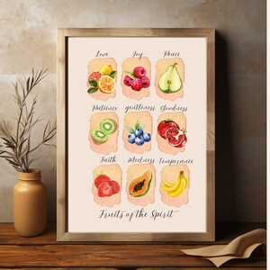 Frucht des Geistes Wandkunst | Pink |Kunst Poster | Küche Dekor | XL Wandbild | Bibel-Vers-Wand | Christliche Kunst | Speisekunst über Tisch