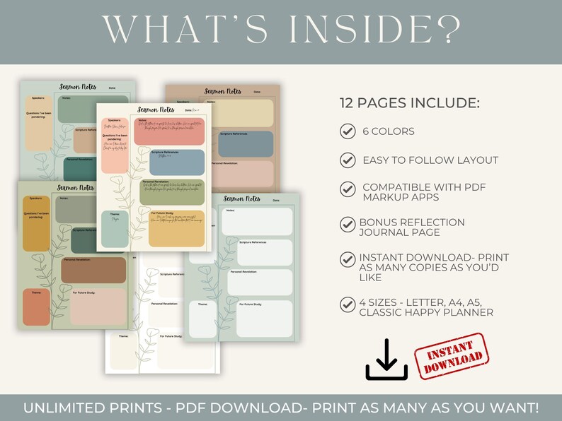 Bible Sermon Notes Printable | Worship Study Template (digital Download ...