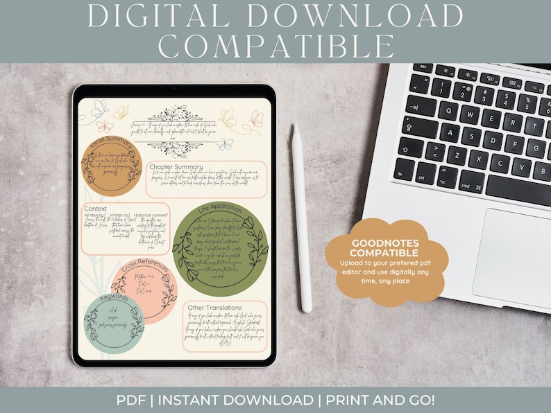 Digital Download, GoodNotes Compatible, PDF, writable pdf compatible, printable, instant download, verse mapping, notes pages, life application, cross references, bible study tools, bible study journal, scripture study guide, bible journaling.