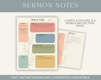 Bible Sermon Notes Printable | Worship Study Template (Digital Download)