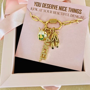 Custom Gold Oval Twist Carabiner Design Your Own DYO Cluster Charm Keeper Necklace