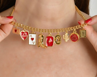 Personalized Gold Charm Necklaces for Women,Charm for Necklace,Vintage Chunky Necklace with Charms,Personalized Gift for Women,Gift for Her