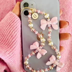 Custom Phone Strap, Bow Phone Strap ,Personalized Gift, Phone Charms, Initial Phone Charm,  Bridesmaid Gift, Gift For Her