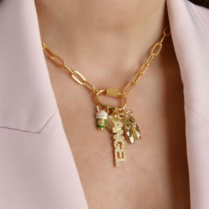 Gold Carabiner Charm Necklace for Her, Charm Necklace, Lock Necklace with Heart,  Christmas Gift For Mom, Gift for Her