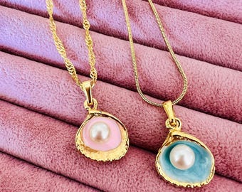 The Mermaid Necklace -Oyster Shell Pearl Necklace-Blue Oyster Shell, Gift for Her, Gift for Mom