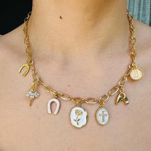 Personalized Gold Charm Necklaces for Women, Vintage Chunky Necklace, Gold Charm Necklace, Personalized Gift for Women, Gifts for Her