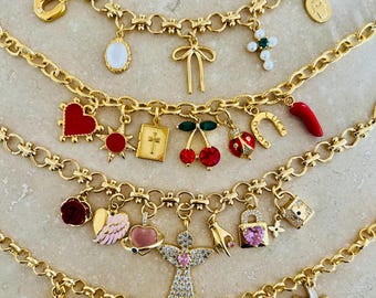 Personalized Gold Charm Bracelet for Women,Build Your Own Custom Charm Bracelet,Pick Your Charms,Vintage Chunky Bracelet,Gift for Her