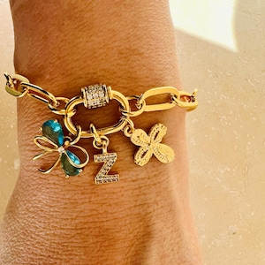 Build Your Own Custom Charm Bracelets for Women, Gold Carabiner Charm Lock Bracelet Design Your Own Jewelry, Custom Bracelet, Gifts For Her