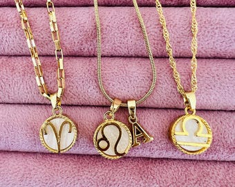 Zodiac Necklace Initial Necklace Aries Pisces Taurus Zodiac Gift Birthday Gift  Gift for Mom Bridesmaid Gift Gift for Her Gemini Leo Libra