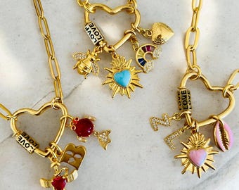 Custom Charm Necklaces for Women Valentine&#39;s Day Gifts for Her Gold Carabiner Initial Necklace Adjustable Personalized Jewelry