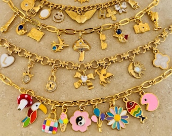 Personalized Gold Plated Charm Bracelet: Custom Chunky Bracelet