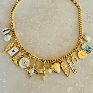 Build Your Own Custom Charm Necklaces for Women,Pick Your Charms,Vintage Chunky Necklace,Gold Charm Necklace, Bridesmaid Gift