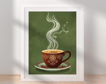 Indian Coffee Cup Art Print: Modern Kitchen Decor (Digital Download)