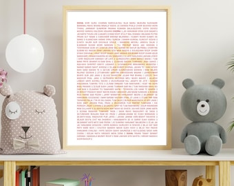 Hanuman Chalisa Print: Hindu Prayer, Red & Yellow Om Art (Digital Download)