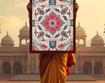 Moroccan Boho Wall Art, Islamic Geometric, Middle Eastern Pattern, Vintage Turkish Floral Pattern Print
