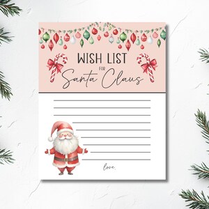 Weihnachtswunschliste, Weihnachtsmann, Zuckerstange, Ornamente, Aquarell, DIGITAL DOWNLOAD