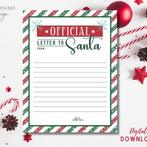 Brief an Santa, rote und grüne Umrandung, offiziell, Digital Download, 8,5 x 11, Weihnachten Download