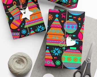 Papel de regalo navideño de colores, papel de regalo festivo para cumpleaños, Navidad y celebraciones, presentación de regalos, envoltorio ecológico.