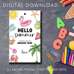 Hello Summer Geschenkanhänger: Wasserfarbe Lehrer Wertschätzung (Digitaler Download)