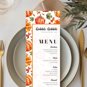 Herbst Ernte druckbare Menü - Thanksgiving-Kürbis-Thema - Digital Download, Verschlingen