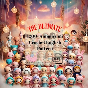 Puede incluir: Una colecci&oacute;n de m&aacute;s de 1200 patrones de crochet amigurumi en ingl&eacute;s, con una variedad de personajes adorables. Los patrones est&aacute;n disponibles para descargar en PDF. La imagen muestra una variedad de personajes de crochet coloridos, incluyendo animales, personas y criaturas m&iacute;ticas.