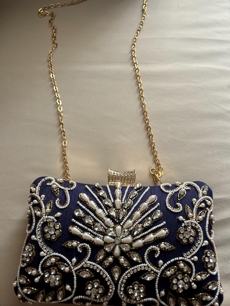 Canvas Knot Clutch with Red Anchor in Navy and White by Just Madras main image 1