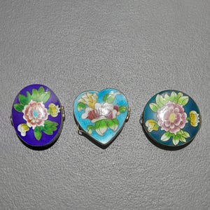 Vintage Cloisonné Enamel Pill Box Floral Trinket Boxes, Decorative Jewelry Holders