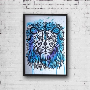 Lion linonprint on Watercolour