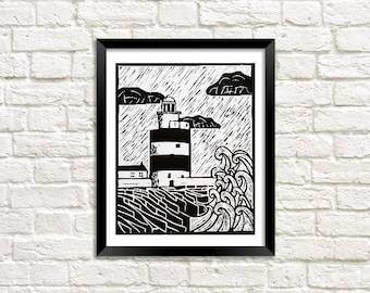 Lighthouse Lino Original Print