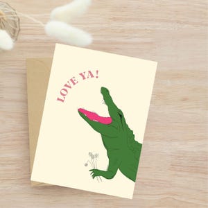 Biglietto d'auguri stampabile Love Ya Alligator, animali della palude della Louisiana, biglietto costiero di New Orleans, divertente biglietto di San Valentino, biglietto Just Because