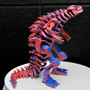 3D Effect Godzilla Skeleton Figure: Red & Blue Handmade Titan Toy