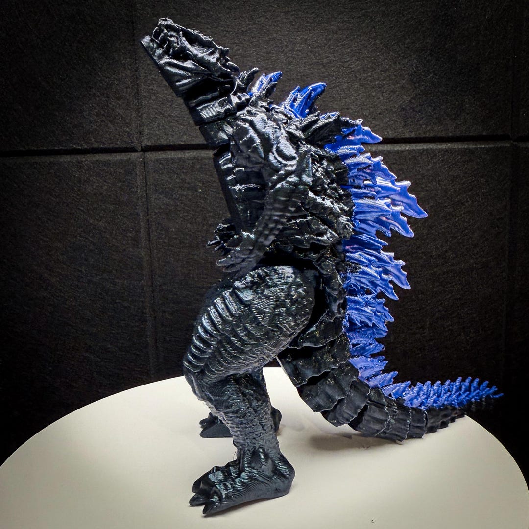 Articulated Godzilla Figure: Black With Blue Spikes, Kaiju