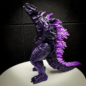 Articulated Godzilla Figure: Black with Purple Spikes, Poseable Kaiju Toy
